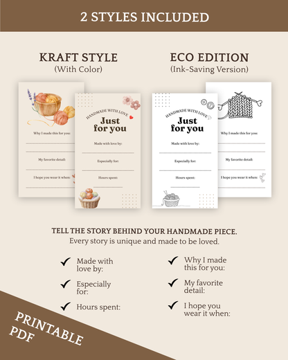 Printable Story Cards for Handmade Items