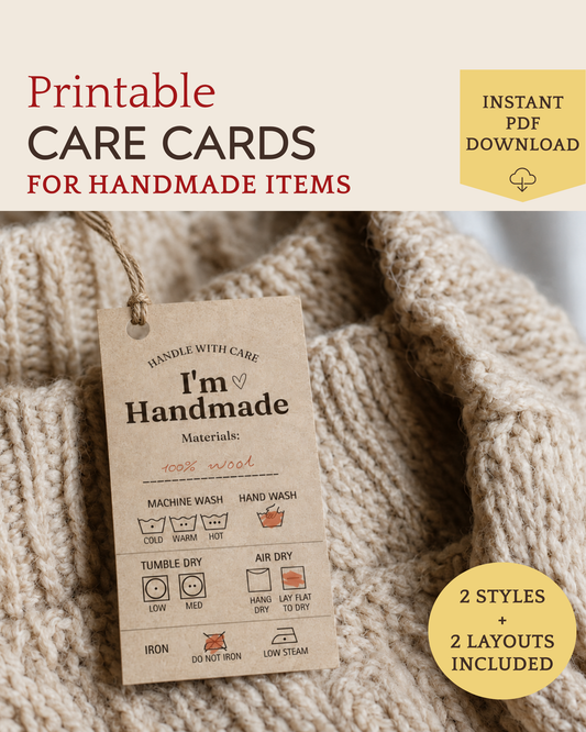 Printable CARE TAGS for Handmade Items