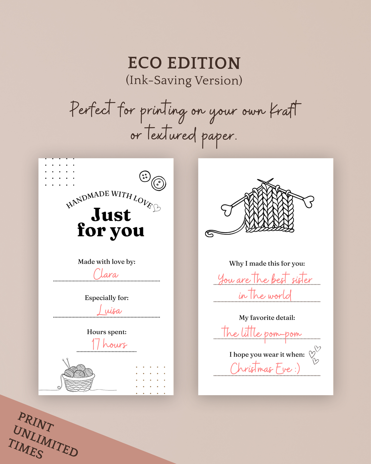 Printable Story Cards for Handmade Items