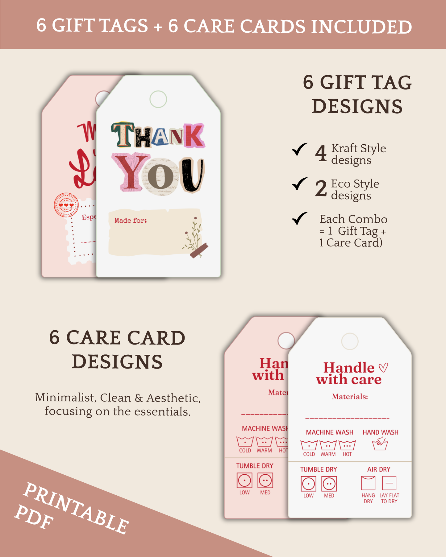 Printable Gift Tags and Care Instructions (6-in-1 Bundle)