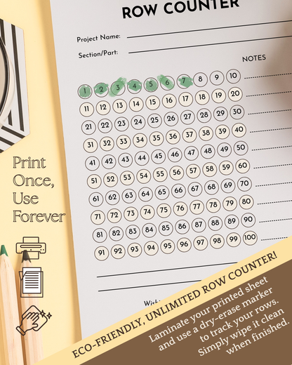 Printable Knitting & Crochet Row Tracker | The Minimal Stitch Row Counter | US Letter, A4, A5