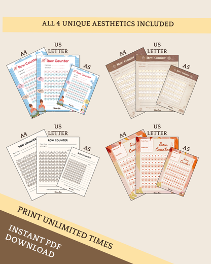 Printable Row Tracker | The Ultimate Row Counter Bundle | 4 Styles in One, US Letter, A4, A5