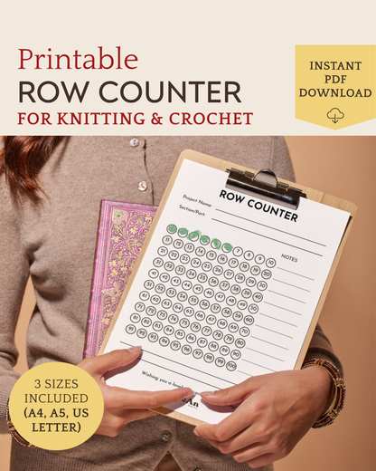 Printable Knitting & Crochet Row Tracker | The Minimal Stitch Row Counter | US Letter, A4, A5