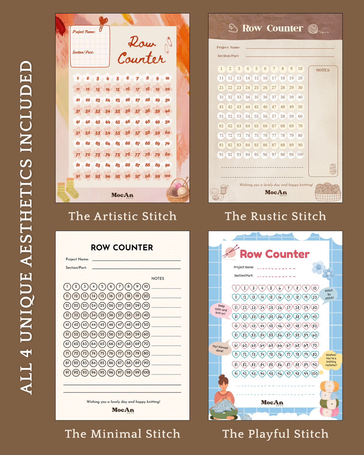 Printable Row Tracker | The Ultimate Row Counter Bundle | 4 Styles in One, US Letter, A4, A5