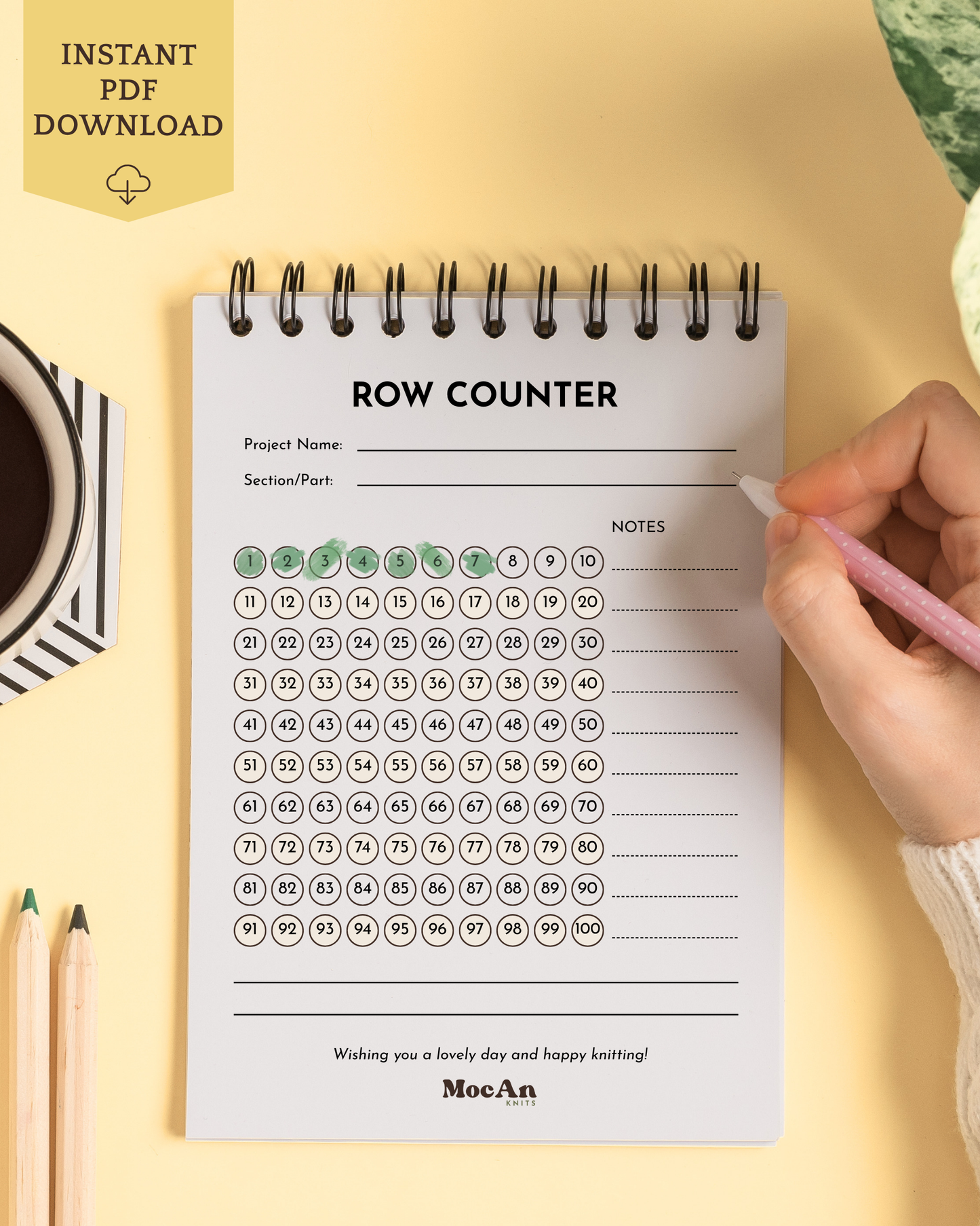 Printable Knitting & Crochet Row Tracker | The Minimal Stitch Row Counter | US Letter, A4, A5