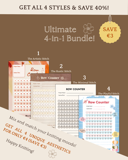 Printable Row Tracker | The Ultimate Row Counter Bundle | 4 Styles in One, US Letter, A4, A5
